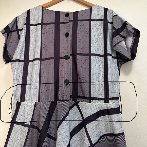 Vintage Studio 36 Women’s Black Gray Plaid patchwork A-Line Midi Dress Size 10 - Picture 8 of 13